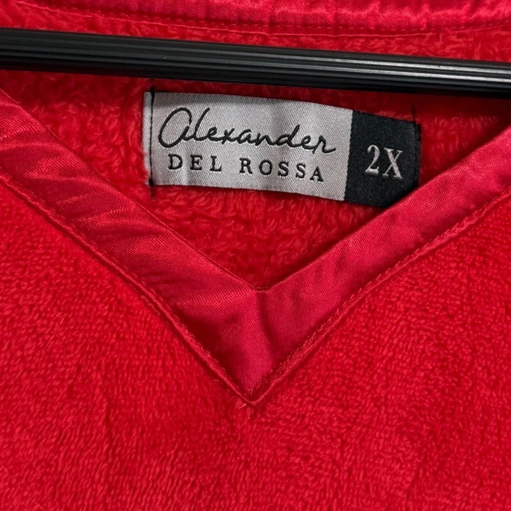 Alexander Del Rossa Red Fleece Pajama Top V-Neck Satin Trim Womens 2X - Picture 2 of 5